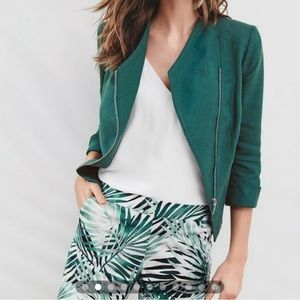 Short Fitted Teal Asymmetrical Moto Blazer